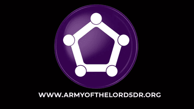 "Logo of Army of the Lord - 5 DR, representing unity, faith, and spiritual growth with a pentagon and symbolic design."