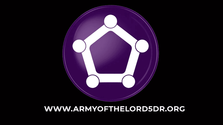 "Logo of Army of the Lord - 5 DR, representing unity, faith, and spiritual growth with a pentagon and symbolic design."