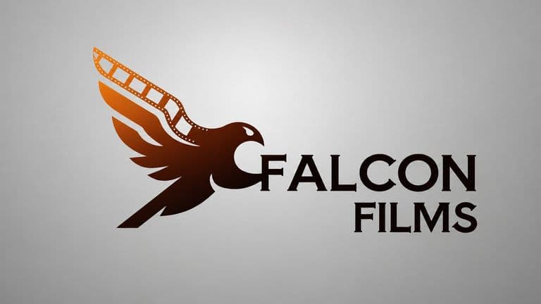 Falcon Films Production logo featuring a stylized falcon with filmstrip wing beside the company name.