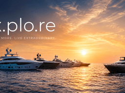 Luxury superyachts at sunset promoting ex.plo.re AI-powered CRM for superyacht brokerage.