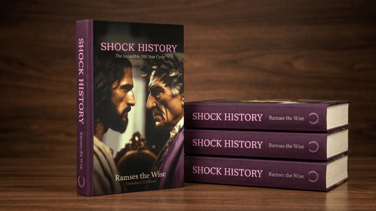 Book cover for *Shock History: The Incredible 300 Year Cycle* by Ramses the Wise.