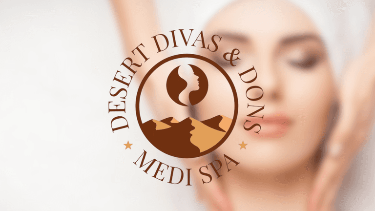 Desert Divas & Dons Medi Spa logo design with a spa treatment theme, showcasing a serene woman receiving a facial