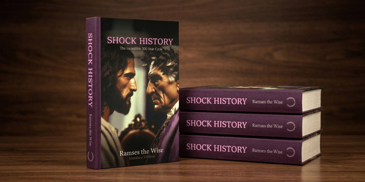 Book cover for *Shock History: The Incredible 300 Year Cycle* by Ramses the Wise.
