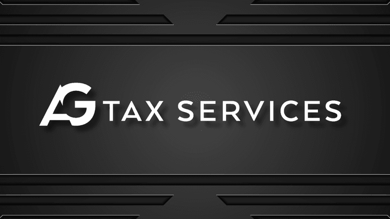 Logo for AG Tax Services on a black textured background