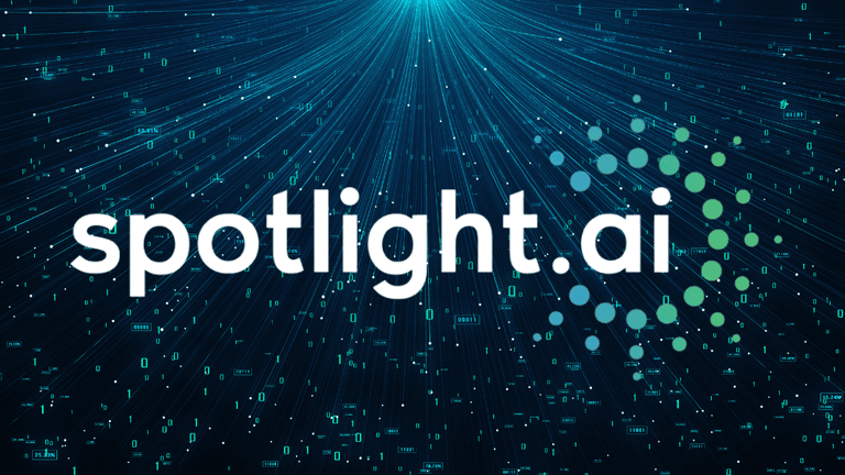 Blue digital background with the logo of spotlight.ai in white and green tones