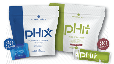 Phix and PHiT dietary supplements in berry flavor, promoting fat metabolism, mood balance, and cardiovascular wellness.
