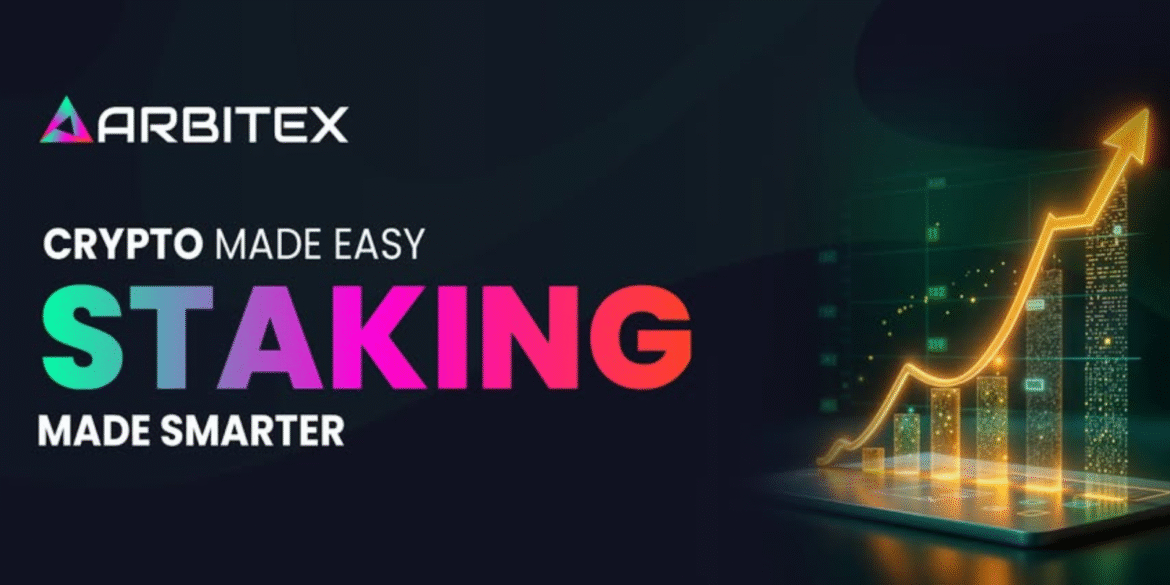 "Arbitex logo with a visual of a rising graph, symbolizing smart and transparent crypto staking for wealth growth."