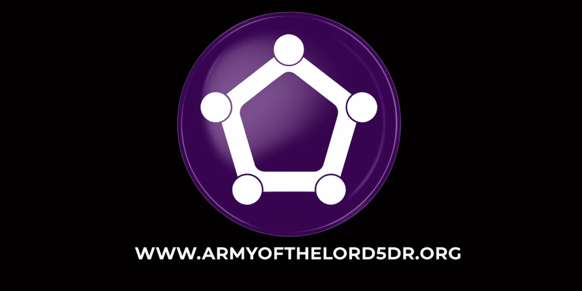 "Logo of Army of the Lord - 5 DR, representing unity, faith, and spiritual growth with a pentagon and symbolic design."