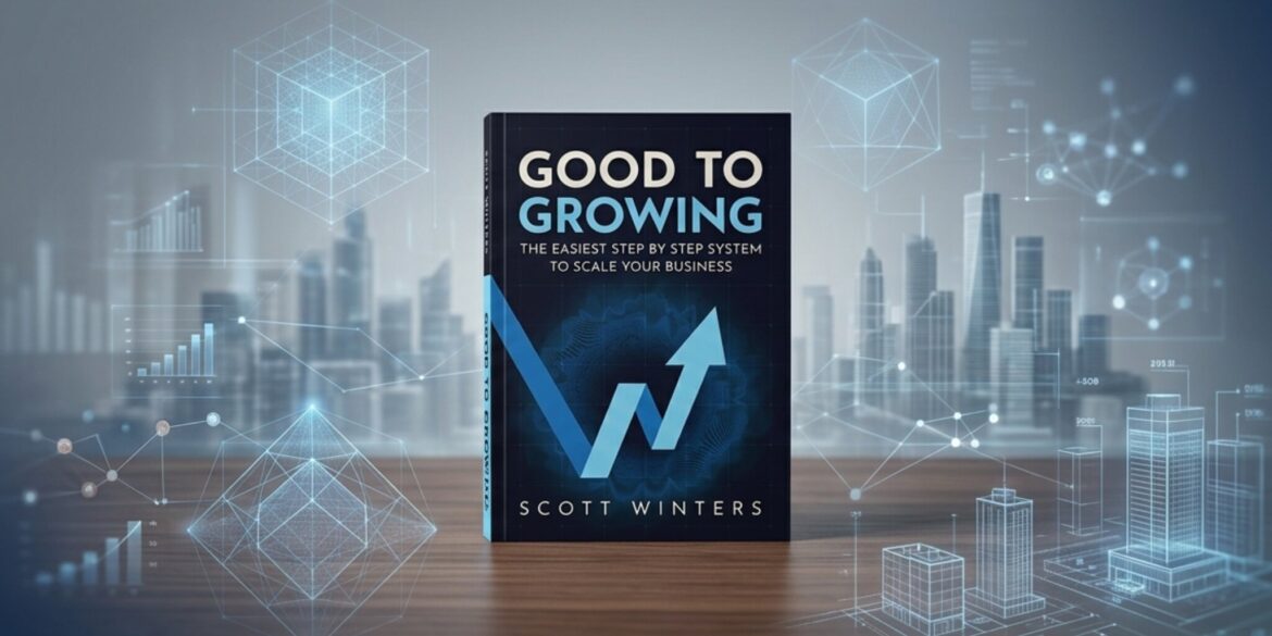 Book cover of “Good To Growing” by Scott Winters with business growth graphics and futuristic cityscape background.
